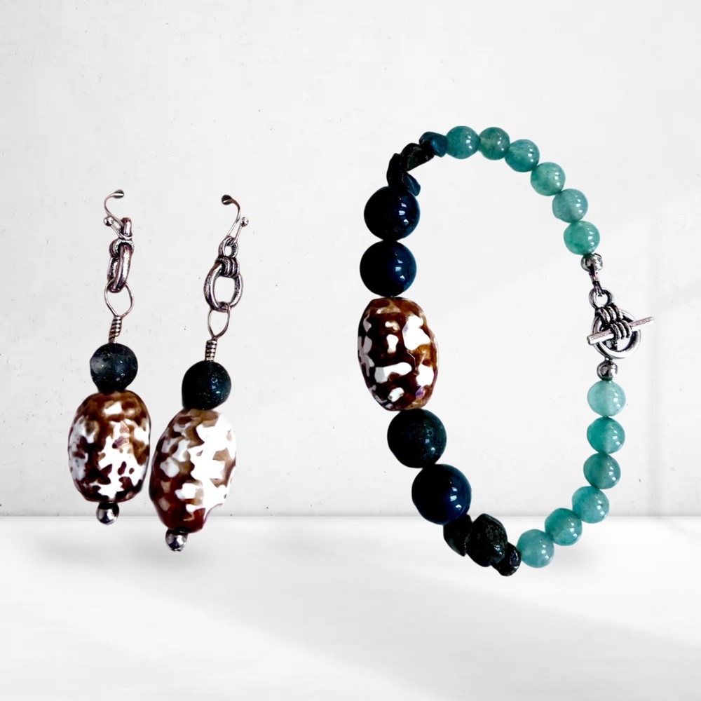 Handmade Elegant Green and Brown Beaded Jewelry Set